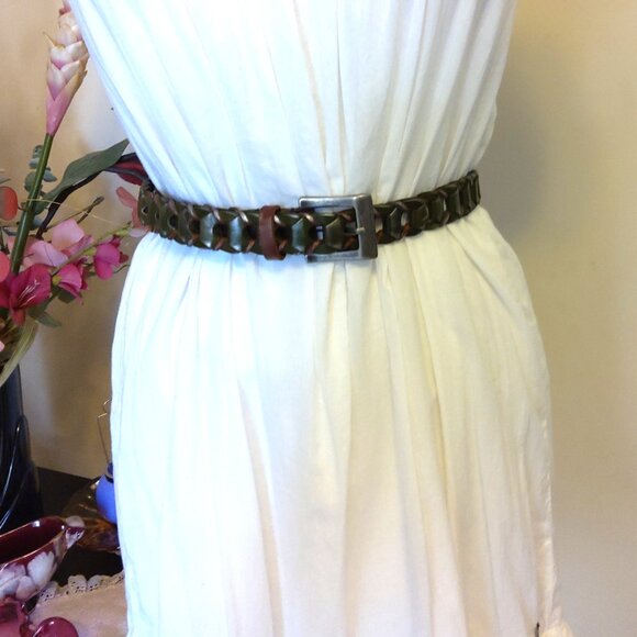 NWT Women's Chic Green Brown Braided Genuine Leather Fashion Belt with Buckle XL - Picture 5 of 9